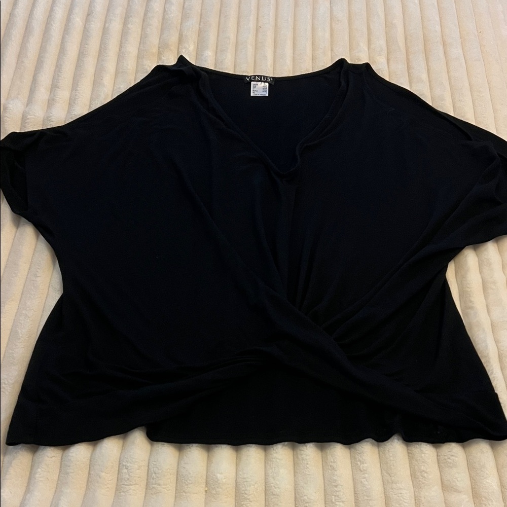 VENUS Chic Black Drape Blouse